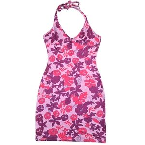 SHEIN Floral Halter Dress Women's Size Medium V-Neck